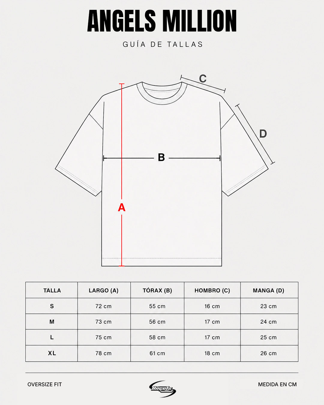 Guia de tallas Angels Million camiseta urbana